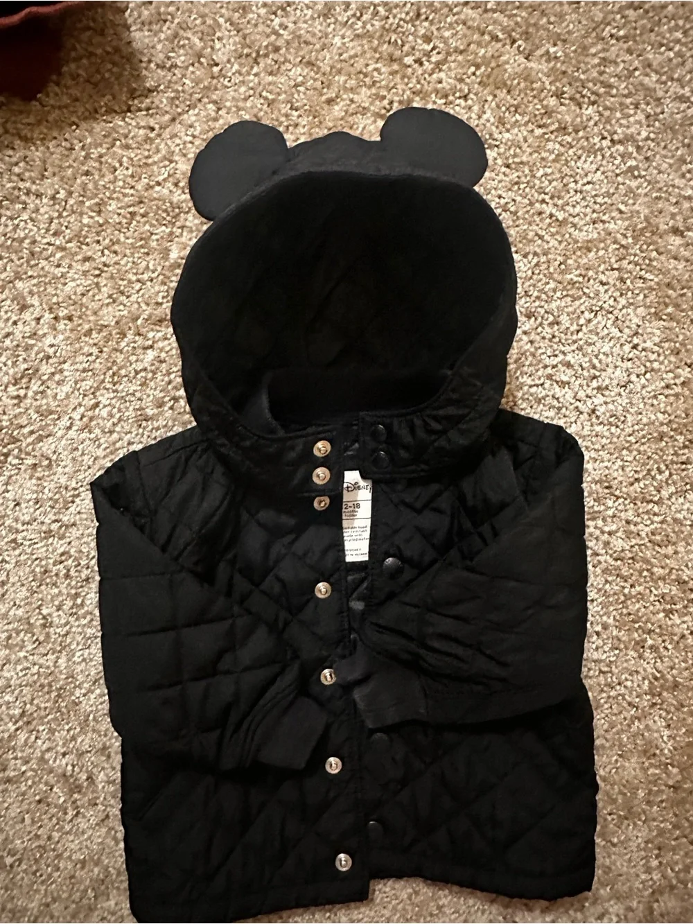 GAP x DISNEY Toddler Black Quilted Jacket with Snap Closures